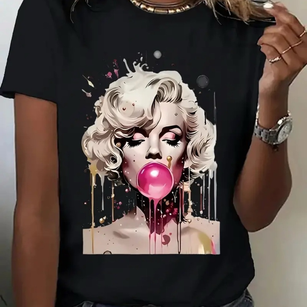 Novelty Monroe Black Graphic Tee with Pop Art Design